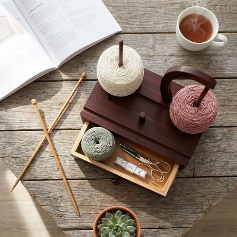Upgrade Yarn Holder for Crocheting, Larger Size Wooden Magnetic Rotating Yarn Spinner with 2 Spindles, Large Storage Box, Perfect Crochet Gift for Knitting Lovers, Women, Mom, Grandma in Kuwait