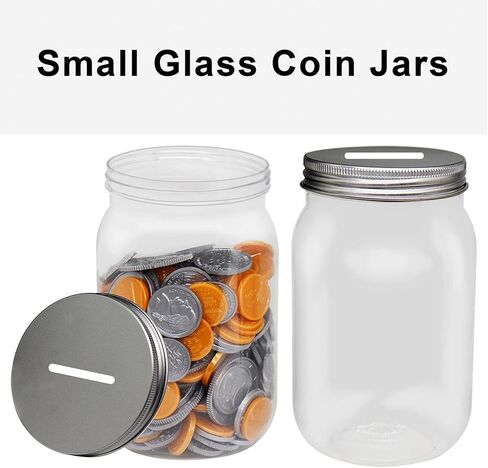 الجرار البنك عملة صغيرة 4-حزمة، 16oz البلاستيك الشفاف عملة النقود المعدنية الجرار عملة مع أغطية مشقوقة فضية، صغيرة من البلاستيك الشفاف عملة المال أصبع البنوك ميسون الجرار للبالغين المراهقين الأطفال الفتيات الفتيان in Kuwait