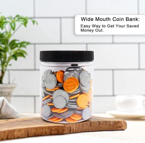 Small Coin Bank 4-Pack, 16oz Clear Plastic Money Jars With Black Slotted Lids, Transparent Piggy Banks for Adults, Teens, Kids, Girls, Boys in Kuwait