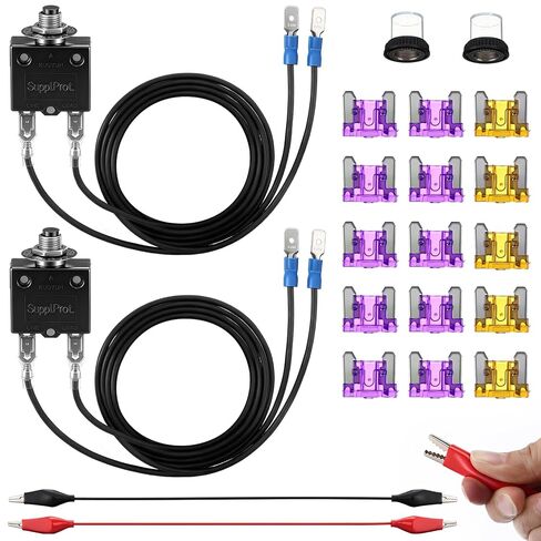 HVAC Fuse Popper 3 AMP & 5 AMP مجموعة الصمامات القابلة لإعادة الضبط، جهاز اختبار قاطع الدائرة لتشخيص التدفئة والتهوية وتكييف الهواء، 24 فولت تيار متردد/تيار مستمر 125/250 فولت تيار متردد، مع 15 صمامًا صغيرًا ومشبكي تمساح 17.5 بوصة 14AWG in Kuwait