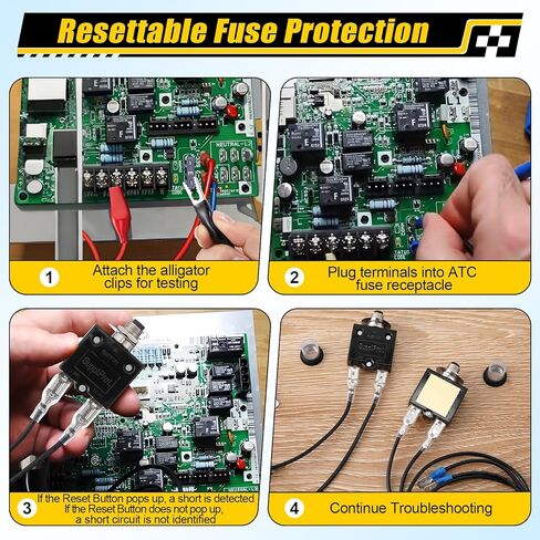 HVAC Fuse Popper 3 AMP & 5 AMP مجموعة الصمامات القابلة لإعادة الضبط، جهاز اختبار قاطع الدائرة لتشخيص التدفئة والتهوية وتكييف الهواء، 24 فولت تيار متردد/تيار مستمر 125/250 فولت تيار متردد، مع 15 صمامًا صغيرًا ومشبكي تمساح 17.5 بوصة 14AWG in Kuwait