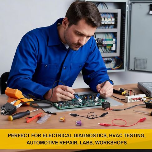 HVAC Fuse Popper 3 AMP & 5 AMP مجموعة الصمامات القابلة لإعادة الضبط، جهاز اختبار قاطع الدائرة لتشخيص التدفئة والتهوية وتكييف الهواء، 24 فولت تيار متردد/تيار مستمر 125/250 فولت تيار متردد، مع 15 صمامًا صغيرًا ومشبكي تمساح 17.5 بوصة 14AWG in Kuwait