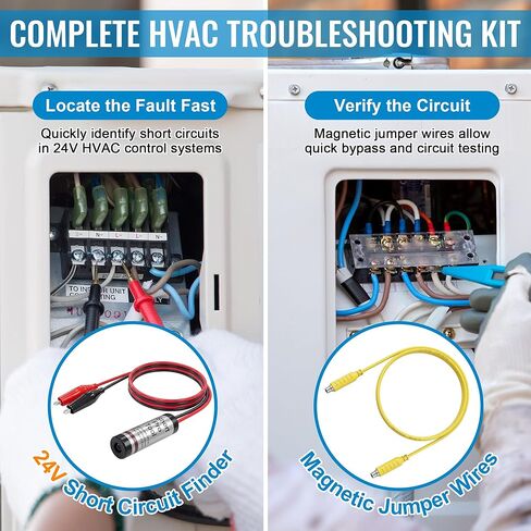 طقم مكتشف قصير للتدفئة والتهوية وتكييف الهواء (HVAC) لـ 24 دائرة تيار متردد، ومكتشف دائرة قصيرة مع مشابك رصاص وتمساح مقاس 12 بوصة، يتضمن كابل اختبار العبور المغناطيسي لتشخيصات التدفئة والتهوية وتكييف الهواء (HVAC) in Kuwait