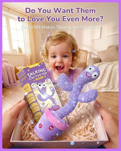 SANJOIN Rechargeable Dancing Talking Cactus Toy for Baby Toddlers, Baby Cactus Toy Volume Adjustable, Singing, Mimicking & Recording, Interactive Plush, Stable Base, Baby Toys Gifts for Girls Boys in Kuwait