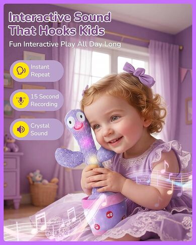 SANJOIN Rechargeable Dancing Talking Cactus Toy for Baby Toddlers, Baby Cactus Toy Volume Adjustable, Singing, Mimicking & Recording, Interactive Plush, Stable Base, Baby Toys Gifts for Girls Boys in Kuwait