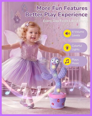 SANJOIN Rechargeable Dancing Talking Cactus Toy for Baby Toddlers, Baby Cactus Toy Volume Adjustable, Singing, Mimicking & Recording, Interactive Plush, Stable Base, Baby Toys Gifts for Girls Boys in Kuwait