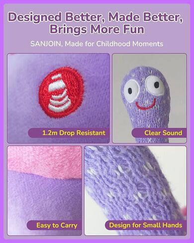 SANJOIN Rechargeable Dancing Talking Cactus Toy for Baby Toddlers, Baby Cactus Toy Volume Adjustable, Singing, Mimicking & Recording, Interactive Plush, Stable Base, Baby Toys Gifts for Girls Boys in Kuwait