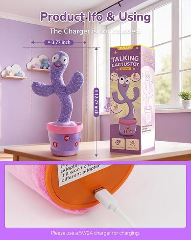 SANJOIN Rechargeable Dancing Talking Cactus Toy for Baby Toddlers, Baby Cactus Toy Volume Adjustable, Singing, Mimicking & Recording, Interactive Plush, Stable Base, Baby Toys Gifts for Girls Boys in Kuwait