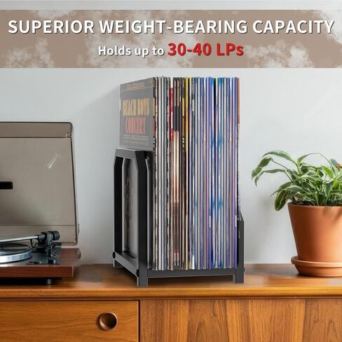 Metal Record Stand for Tabletop Holds 40 LPs, Vinyl Record Holder with Square Base & Non-Slip Pads, All Metal Album Display Storage for Home Decor, Black in Kuwait