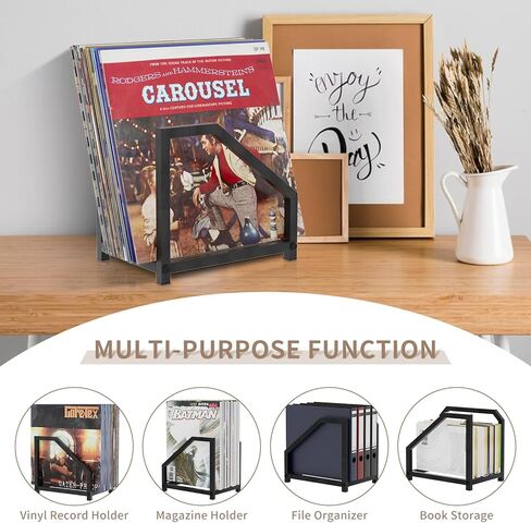 Metal Record Stand for Tabletop Holds 40 LPs, Vinyl Record Holder with Square Base & Non-Slip Pads, All Metal Album Display Storage for Home Decor, Black in Kuwait
