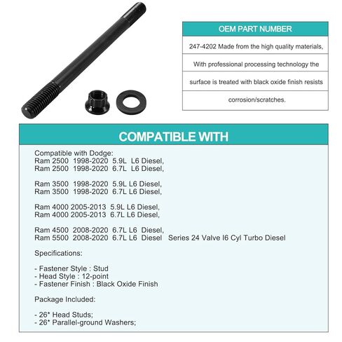 AULINK 12-Point Cylinder Gasket Head Stud Bolt Kit 247-4202 (5.9L 6.7L) Fits for Dodge Ram 2500 3500 1998-2020, for Ram 4000 4500 5500 2008-2020 Cummins 24v Diesel Engine in Kuwait