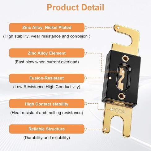 Linkstyle 10 قطع ANL Fuse 100A 150A 200A 250A 300A، 32V DC سبائك الزنك المطلية بالذهب عالية التيار ANL Blade Fuses لمضخم صوت السيارة، البحرية، RV، القارب، الشاحنة، العاكس in Kuwait