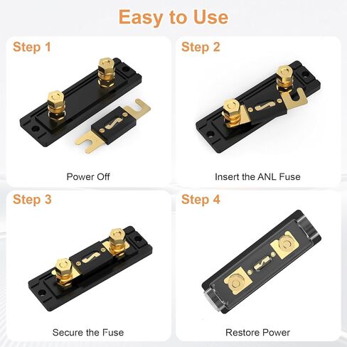 Linkstyle 10 قطع ANL Fuse 100A 150A 200A 250A 300A، 32V DC سبائك الزنك المطلية بالذهب عالية التيار ANL Blade Fuses لمضخم صوت السيارة، البحرية، RV، القارب، الشاحنة، العاكس in Kuwait