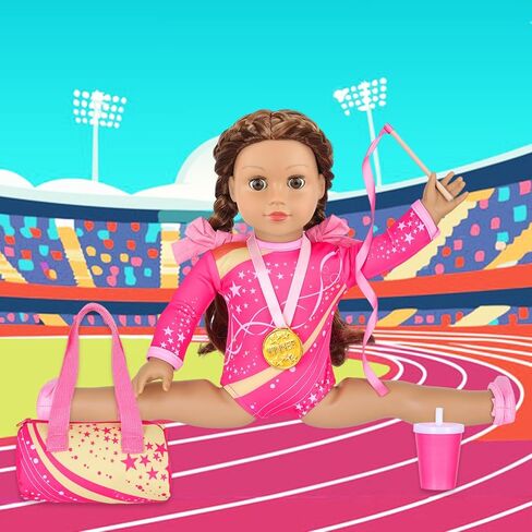 UNICORN ELEMENT 18 Inch Doll Gymnastics Clothes Set - Accessories for 18 Inch Dolls, Total 8 Pcs - Star Shaped Pattern Leotard, Gym Bag Headband, Gift for Girls (No Dolls) in Kuwait