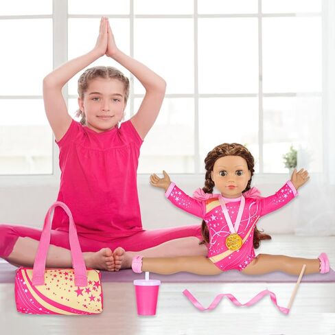UNICORN ELEMENT 18 Inch Doll Gymnastics Clothes Set - Accessories for 18 Inch Dolls, Total 8 Pcs - Star Shaped Pattern Leotard, Gym Bag Headband, Gift for Girls (No Dolls) in Kuwait