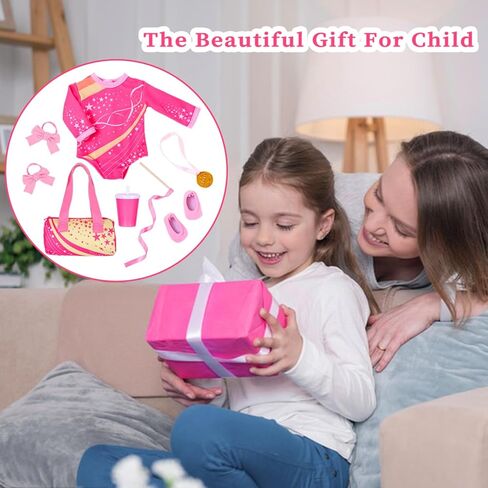 UNICORN ELEMENT 18 Inch Doll Gymnastics Clothes Set - Accessories for 18 Inch Dolls, Total 8 Pcs - Star Shaped Pattern Leotard, Gym Bag Headband, Gift for Girls (No Dolls) in Kuwait