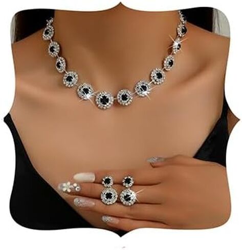 Crystal Bridal Jewelry Set Bride Silver Bridal Necklace Earrings Set Rhinestone Choker Necklace for Women and Girls in Saudi Arabia