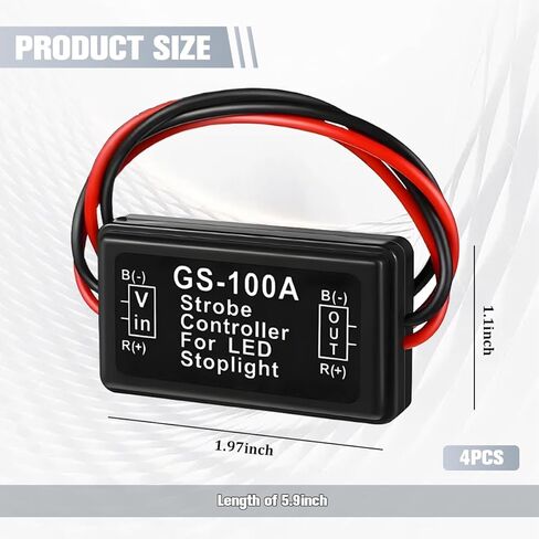 Zpana 4 قطع GS-100A ضوء فرامل السيارة المتعري، وحدة فلاش LED للسيارة 12-24 فولت، وحدة تحكم وامضة للسيارات لضوء إيقاف ذيل الفرامل، عالمية لشاحنة الدراجات النارية وسيارات الدفع الرباعي in Kuwait