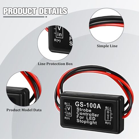 Zpana 4 قطع GS-100A ضوء فرامل السيارة المتعري، وحدة فلاش LED للسيارة 12-24 فولت، وحدة تحكم وامضة للسيارات لضوء إيقاف ذيل الفرامل، عالمية لشاحنة الدراجات النارية وسيارات الدفع الرباعي in Kuwait