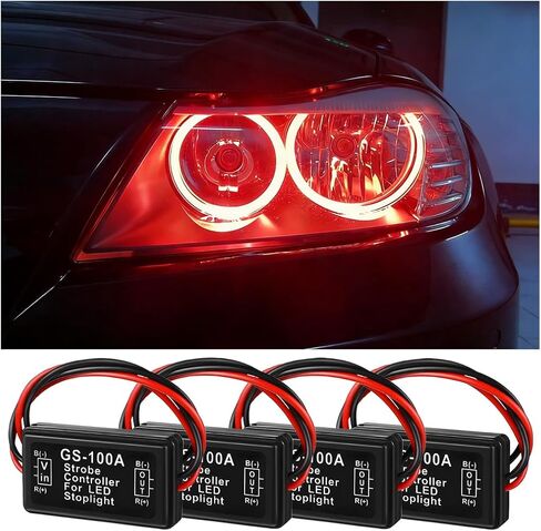 Zpana 4 قطع GS-100A ضوء فرامل السيارة المتعري، وحدة فلاش LED للسيارة 12-24 فولت، وحدة تحكم وامضة للسيارات لضوء إيقاف ذيل الفرامل، عالمية لشاحنة الدراجات النارية وسيارات الدفع الرباعي in Kuwait