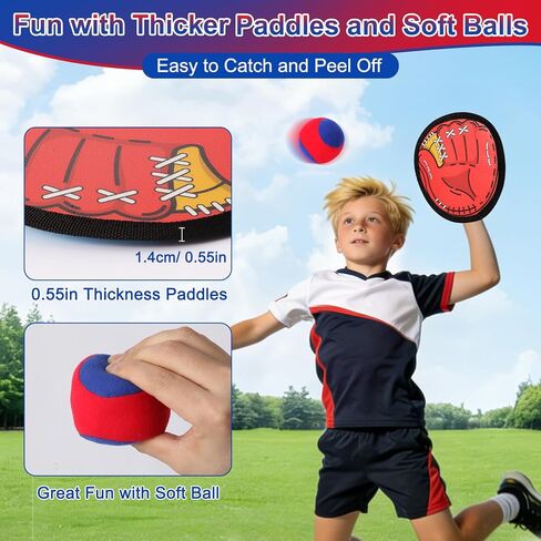 Toss and Catch Ball Game for Kids, 4 Paddles Sticky Balls Set Toddlers Baseball Gloves, Outdoor Beach Yard Pool Catch Toy, Birthday Gifts for Boys Girls Ages 3-12 in Kuwait