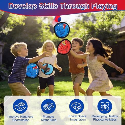 Toss and Catch Ball Game for Kids, 4 Paddles Sticky Balls Set Toddlers Baseball Gloves, Outdoor Beach Yard Pool Catch Toy, Birthday Gifts for Boys Girls Ages 3-12 in Kuwait