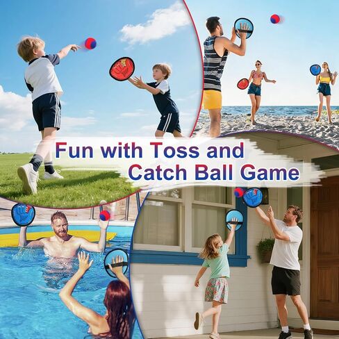 Toss and Catch Ball Game for Kids, 4 Paddles Sticky Balls Set Toddlers Baseball Gloves, Outdoor Beach Yard Pool Catch Toy, Birthday Gifts for Boys Girls Ages 3-12 in Kuwait