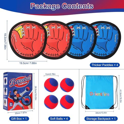 Toss and Catch Ball Game for Kids, 4 Paddles Sticky Balls Set Toddlers Baseball Gloves, Outdoor Beach Yard Pool Catch Toy, Birthday Gifts for Boys Girls Ages 3-12 in Kuwait