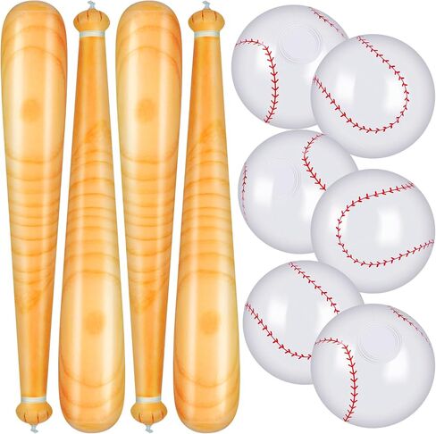 10 Pieces Inflatable Baseball Set, Including 4 Piece 30 Inch Baseball Bat and 6 Piece 5 Inch Beach Baseball, Sports Party Decorations for Kid Adult Pool & Beach Sports Games in Kuwait