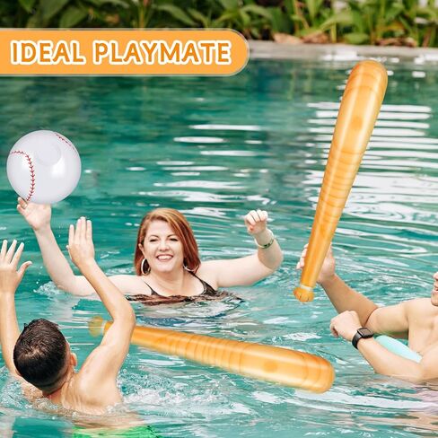 10 Pieces Inflatable Baseball Set, Including 4 Piece 30 Inch Baseball Bat and 6 Piece 5 Inch Beach Baseball, Sports Party Decorations for Kid Adult Pool & Beach Sports Games in Kuwait