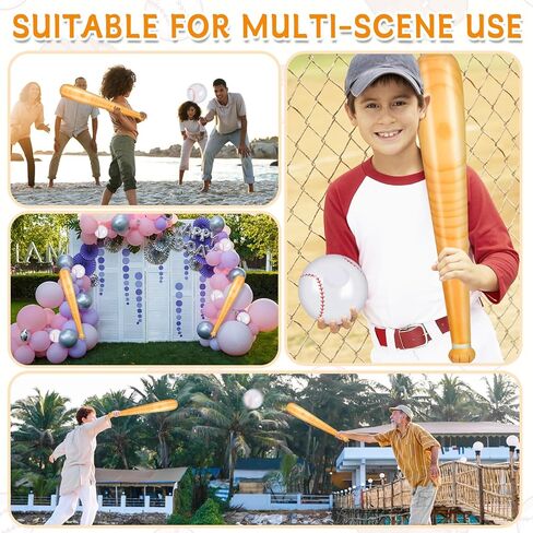 10 Pieces Inflatable Baseball Set, Including 4 Piece 30 Inch Baseball Bat and 6 Piece 5 Inch Beach Baseball, Sports Party Decorations for Kid Adult Pool & Beach Sports Games in Kuwait