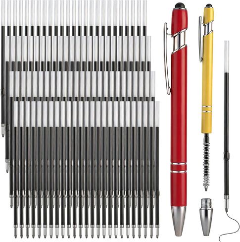 Zonon 100 Pcs 3.85 Inch Retractable Ballpoint Pen Refills Bulk for Metal Pens with Stylus Tip, 1 mm Medium Point Tip, 2 in 1 Touch Screen Stylus Pen Refills for Click Pens with Spring(Black Ink) in Kuwait