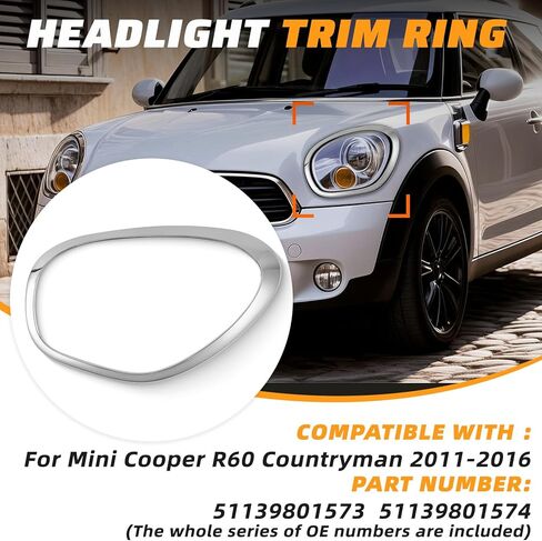 Front Driver & Passenger Side light Trim Ring Bezel Compatible with BMW Mini Cooper R60 Countryman 2011-2016, Part Number: 51139801573, 51139801574 in Kuwait