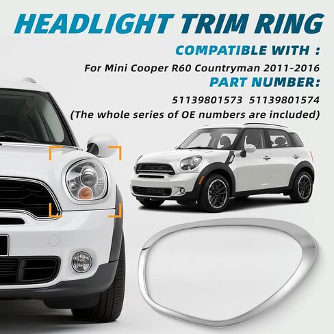 Front Driver & Passenger Side light Trim Ring Bezel Compatible with BMW Mini Cooper R60 Countryman 2011-2016, Part Number: 51139801573, 51139801574 in Kuwait
