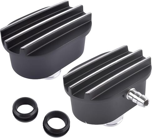 Finned Oval Black Aluminum Valve Cover Breather & PCV Valve Combo Kit 1-1/4" Hole in Kuwait