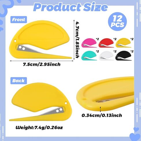 logohu 12 Pcs Letter Opener Envelope Slitter, Envelope Opener with Safety Concealed Sharp Blade, Mail Openers for Women Office Home Postal in Kuwait