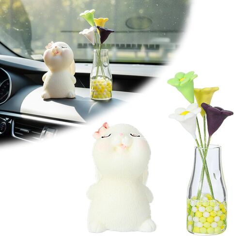 Bremorou Flowers for Dash Car Cute Bunny Daisy Flower Car Interior Dashboard Accessories Decorations Funny Kawaii Bunny Dash Decor Rearview Mirror Window Ornament Gifts for Women Men Set of 2 in Kuwait