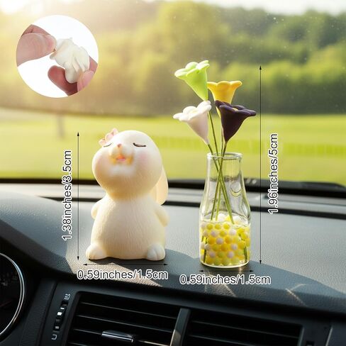 Bremorou Flowers for Dash Car Cute Bunny Daisy Flower Car Interior Dashboard Accessories Decorations Funny Kawaii Bunny Dash Decor Rearview Mirror Window Ornament Gifts for Women Men Set of 2 in Kuwait