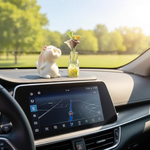 Bremorou Flowers for Dash Car Cute Bunny Daisy Flower Car Interior Dashboard Accessories Decorations Funny Kawaii Bunny Dash Decor Rearview Mirror Window Ornament Gifts for Women Men Set of 2 in Kuwait