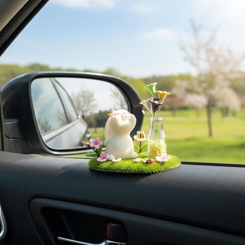 Bremorou Flowers for Dash Car Cute Bunny Daisy Flower Car Interior Dashboard Accessories Decorations Funny Kawaii Bunny Dash Decor Rearview Mirror Window Ornament Gifts for Women Men Set of 2 in Kuwait