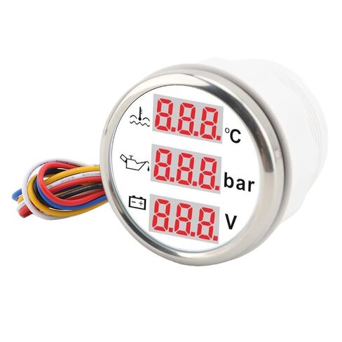 MAVIS LAVEN Triple Gauge, ABS Digital Display, Engine Coolant Temperature, Oil Pressure & Battery Voltage for Cars, Trucks & RVs - 0-120°C & 0-10Bar (White Dial Silver Cover) in Kuwait