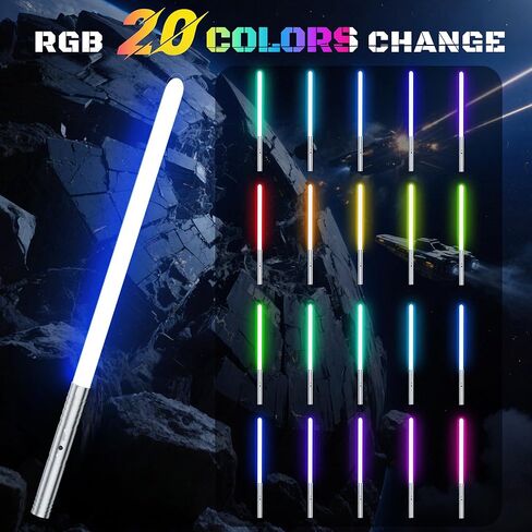 Mini Light Saber, Dueling Double Lightsabers with Metal Handle, 2-in-1 Lightsaber with 20 RGB Colors 3 Modes for Kids Toy, Christmas Halloween Birthday Gift, 23.4in, 1PC in Kuwait