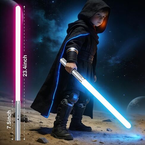 Mini Light Saber, Dueling Double Lightsabers with Metal Handle, 2-in-1 Lightsaber with 20 RGB Colors 3 Modes for Kids Toy, Christmas Halloween Birthday Gift, 23.4in, 1PC in Kuwait
