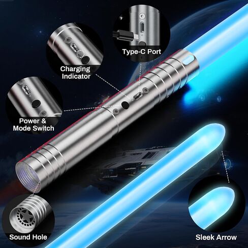 Mini Light Saber, Dueling Double Lightsabers with Metal Handle, 2-in-1 Lightsaber with 20 RGB Colors 3 Modes for Kids Toy, Christmas Halloween Birthday Gift, 23.4in, 1PC in Kuwait