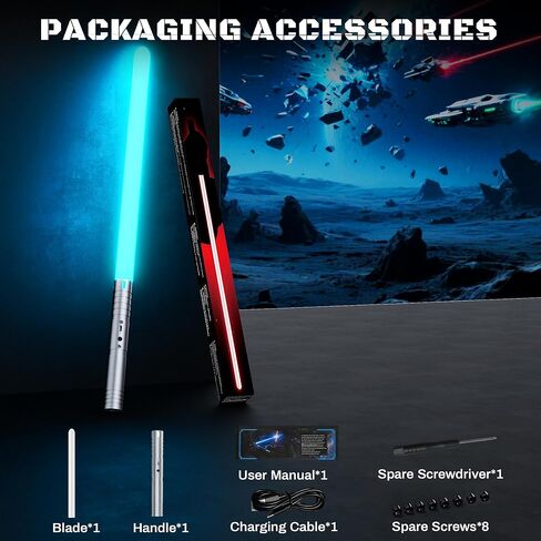 Mini Light Saber, Dueling Double Lightsabers with Metal Handle, 2-in-1 Lightsaber with 20 RGB Colors 3 Modes for Kids Toy, Christmas Halloween Birthday Gift, 23.4in, 1PC in Kuwait