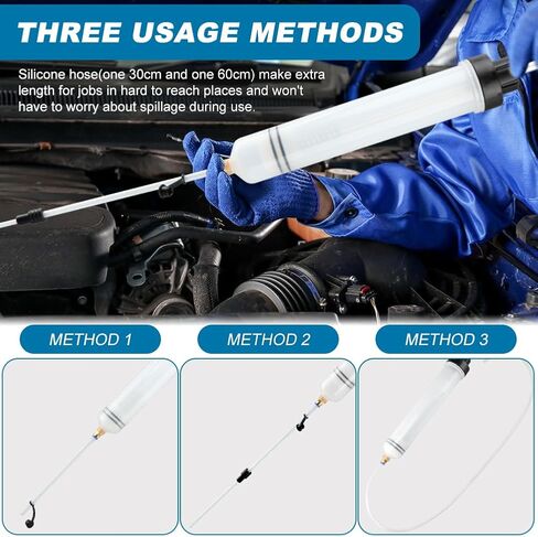 Manual Oil Extractor Pump Fluid Transfer with 23.6 inch Rubber Hose for Automotive Fuel Brake Fluid Suction (200 CC) in Kuwait