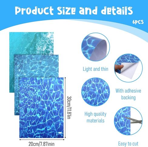 6 Pack Ocean Diorama Supplies Paper Ripple Water Sticker Self Adhesive Coated Paper Pearlescent Ripple Stream Sheet Artificial Water Effect Sheet for Miniature Lake River Village Model Diorama in Kuwait