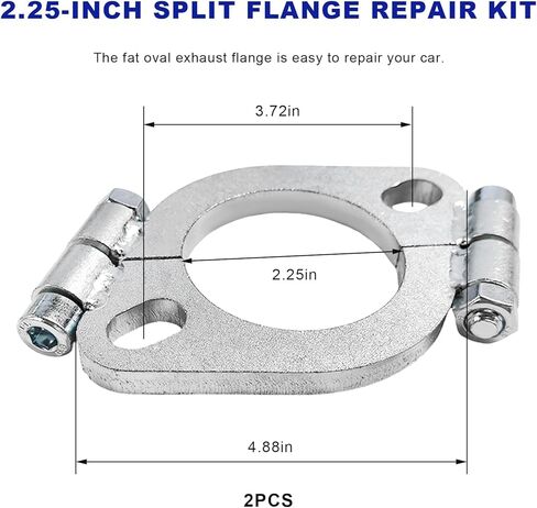 2 PCS Split Flange Repair Kit, 2.25"/57mm Carbon Steel Exhaust Flanges Repair Replacement with Bolts, Rustproof Flat Oval Split Flange Connection Kit for Most Vehicles in Kuwait