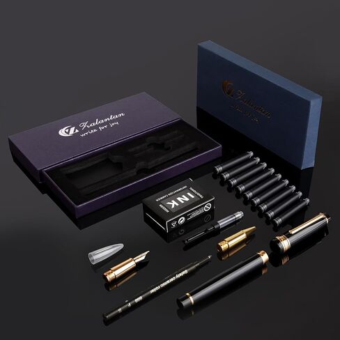 Fountain Pen & Rollerball Pen Set, 2-in-1 Luxury Writing Pen with F Iridium Fountain Pen Nib & 0.5mm Schmidt Rollerball Nib, Refillable Ink Cartridge & Converter, Brass Body with 24K Gold Accents in Kuwait