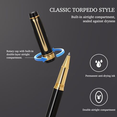 Fountain Pen & Rollerball Pen Set, 2-in-1 Luxury Writing Pen with F Iridium Fountain Pen Nib & 0.5mm Schmidt Rollerball Nib, Refillable Ink Cartridge & Converter, Brass Body with 24K Gold Accents in Kuwait